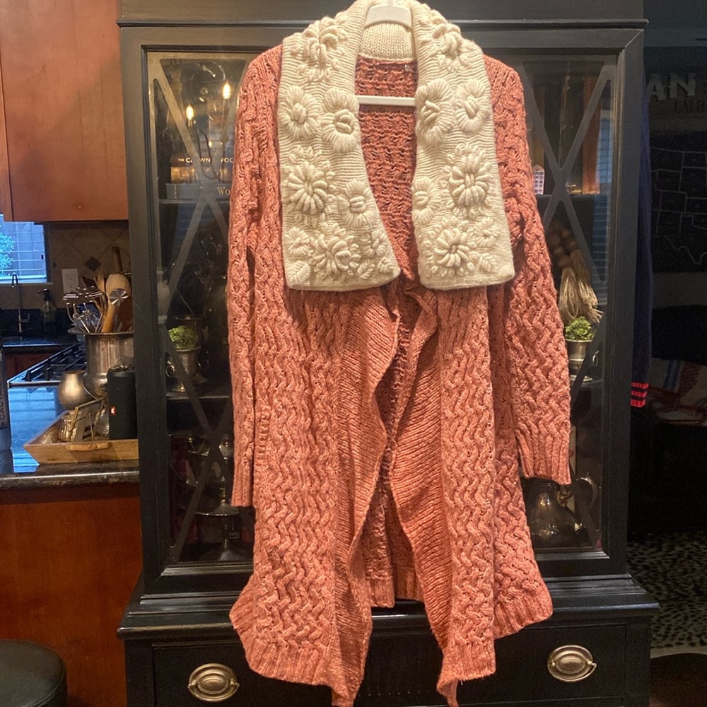 Anthropologie Knitted and Knotted Floral Cardigan EUC XL
